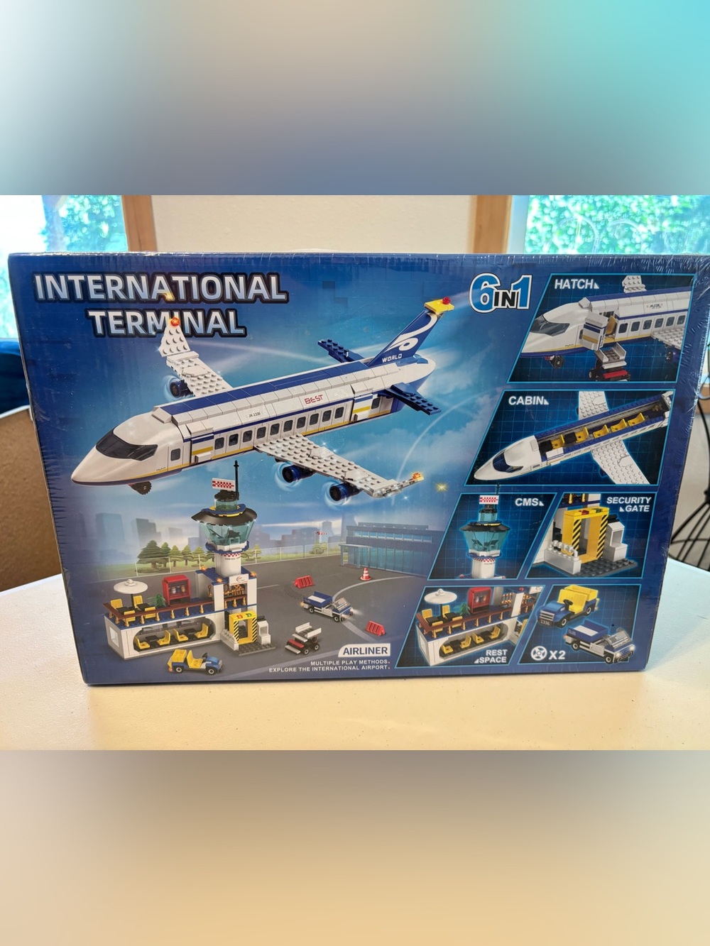 International Terminal 6-in-1 Kids Airliner building blocks Playset - Blue White